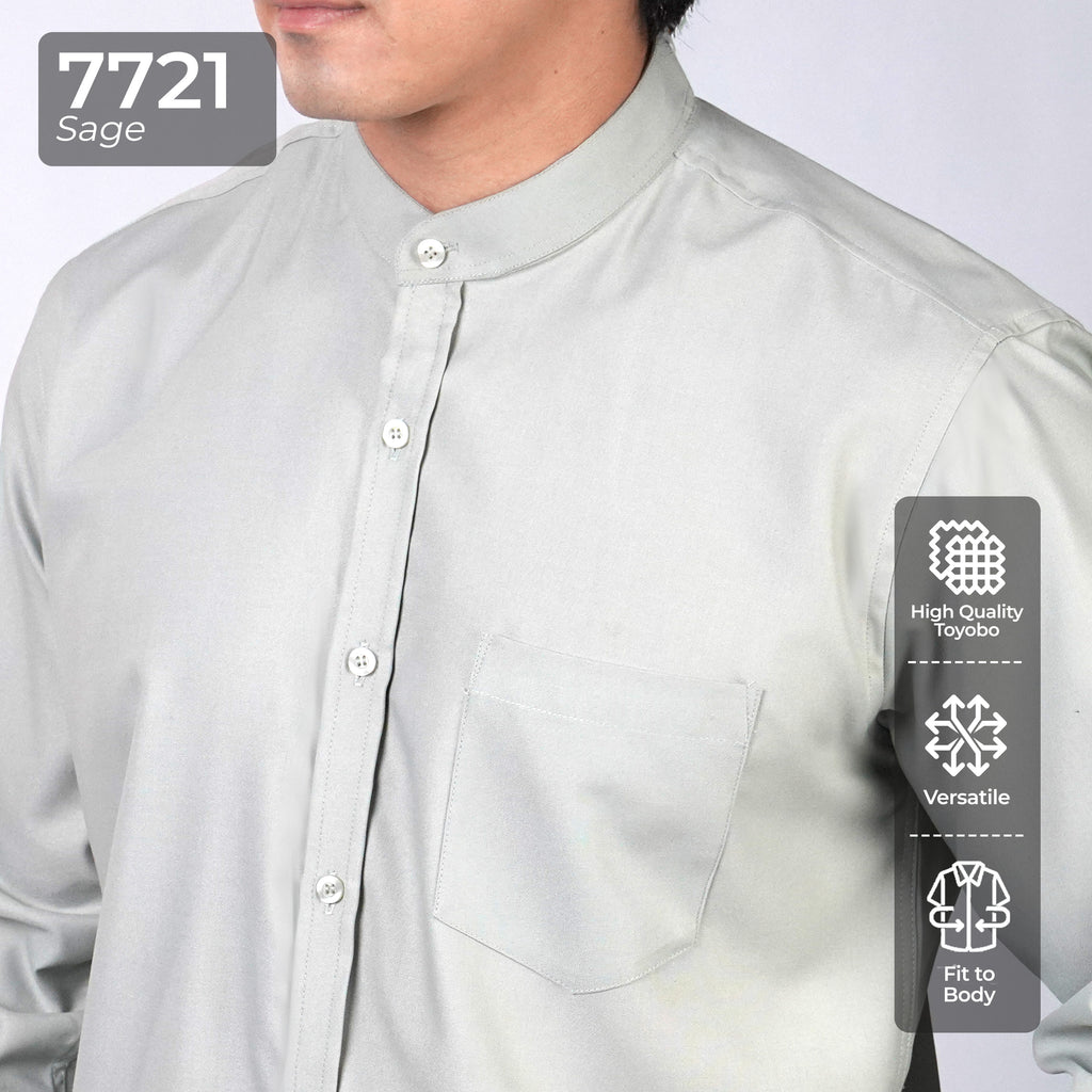 Kemeja Koko Shanghai Solid Lengan Panjang 7721 Sage