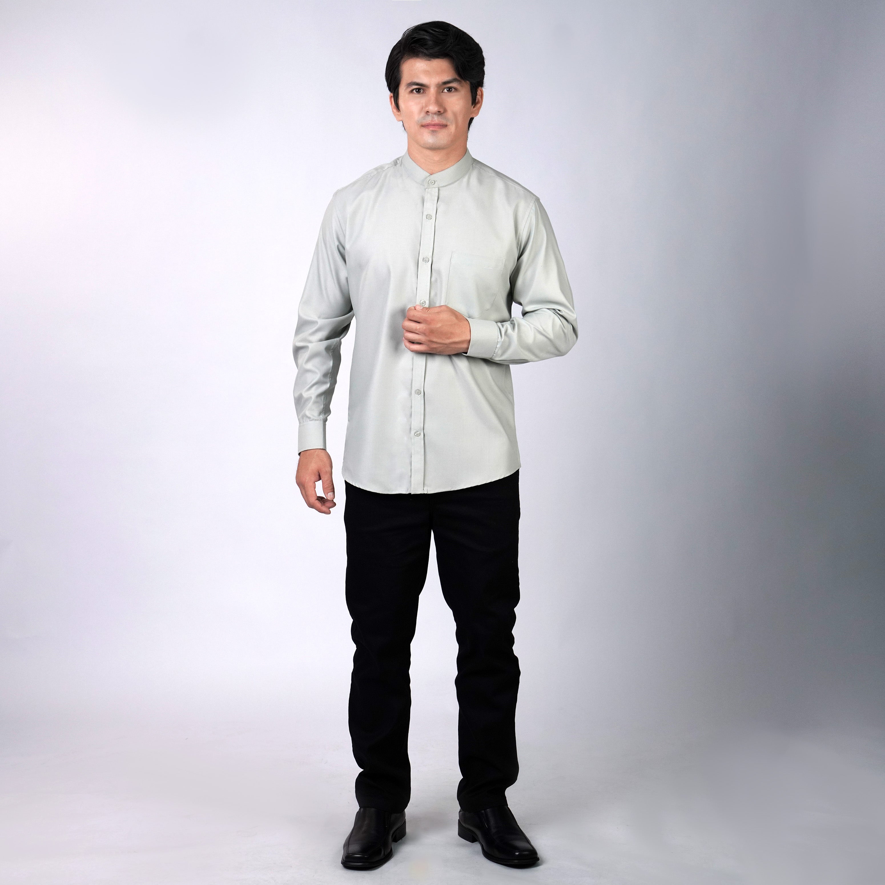 Kemeja Koko Shanghai Solid Lengan Panjang 7721 Sage