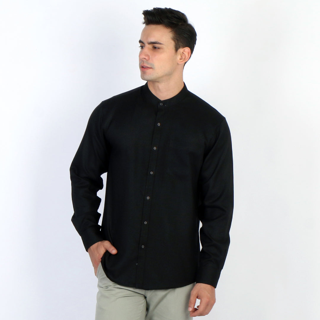 Kemeja Koko Shanghai Solid Lengan Panjang 7721 Black