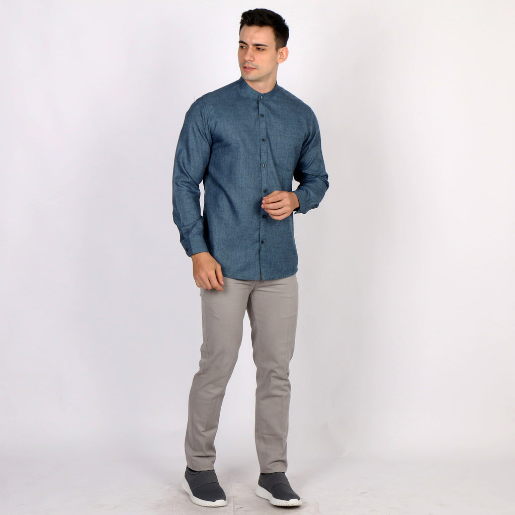 Kemeja Koko Shanghai Two Tone Lengan Panjang 7732 Deep Blue