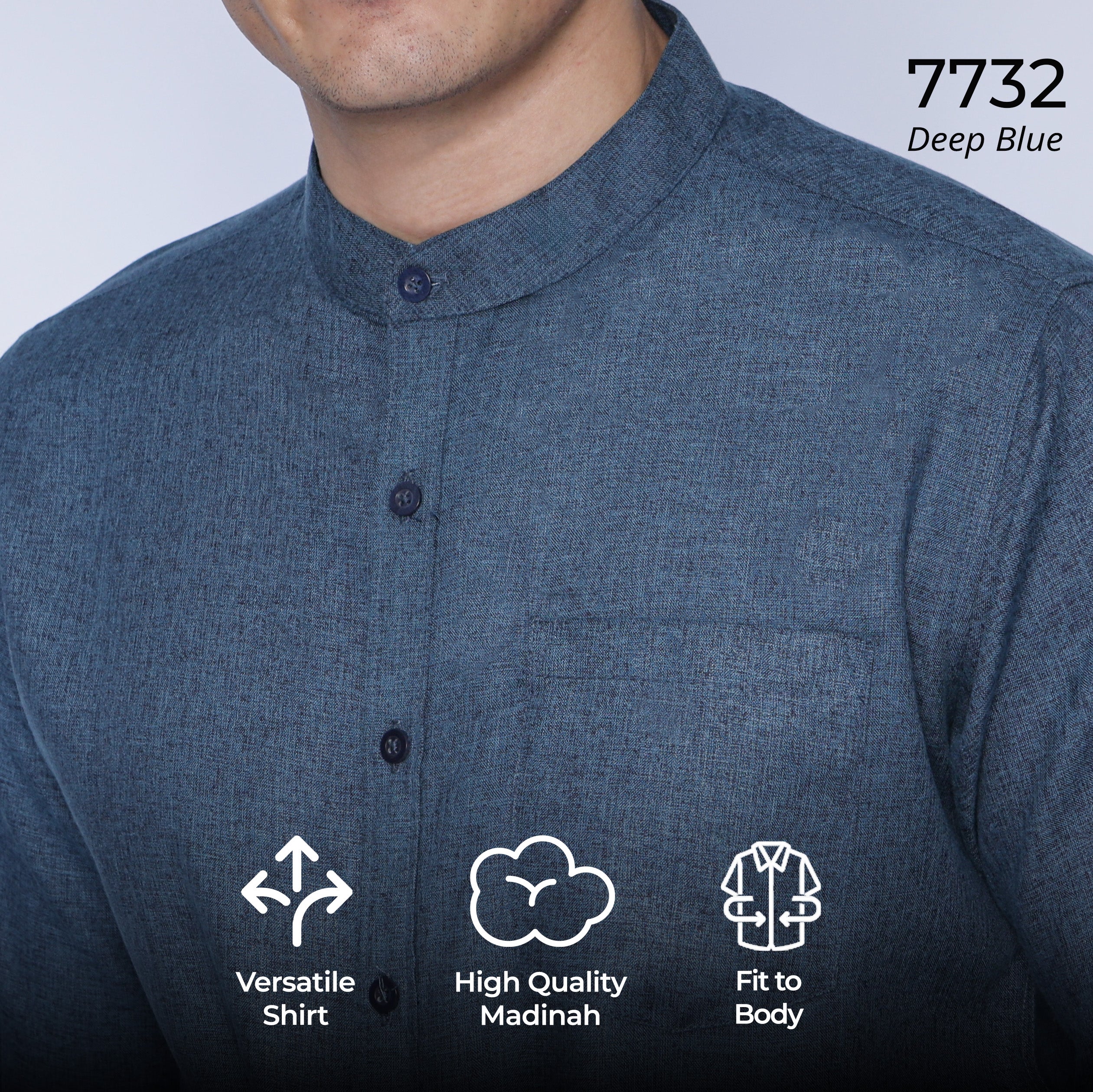 Kemeja Koko Shanghai Two Tone Lengan Panjang 7732 Deep Blue