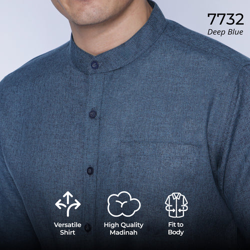 Kemeja Koko Shanghai Two Tone Lengan Panjang 7732 Deep Blue