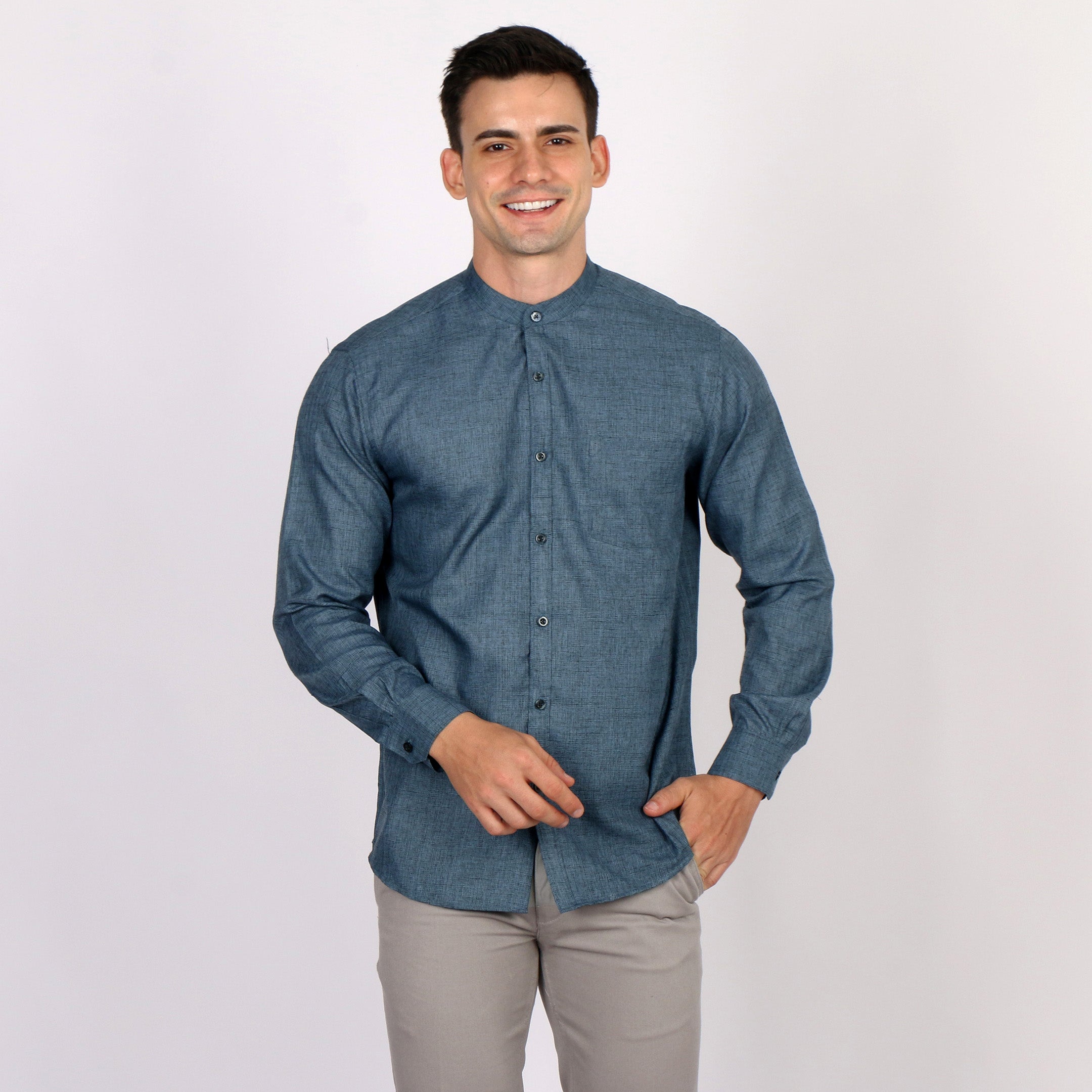 Kemeja Koko Shanghai Two Tone Lengan Panjang 7732 Deep Blue