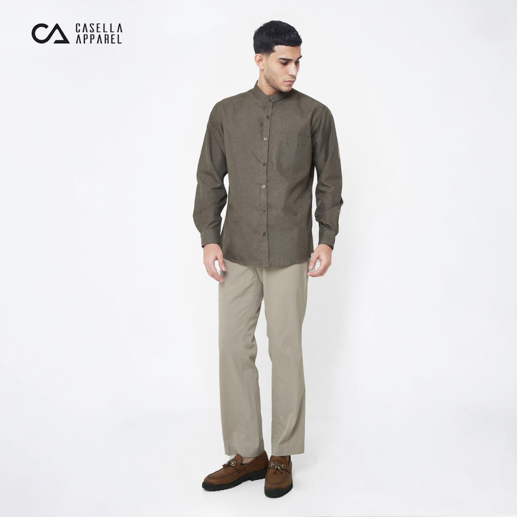 Kemeja Koko Shanghai Two Tone Lengan Panjang 7732 Grayish Brown