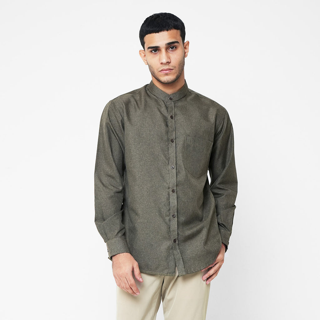 Kemeja Koko Shanghai Two Tone Lengan Panjang 7732 Grayish Brown