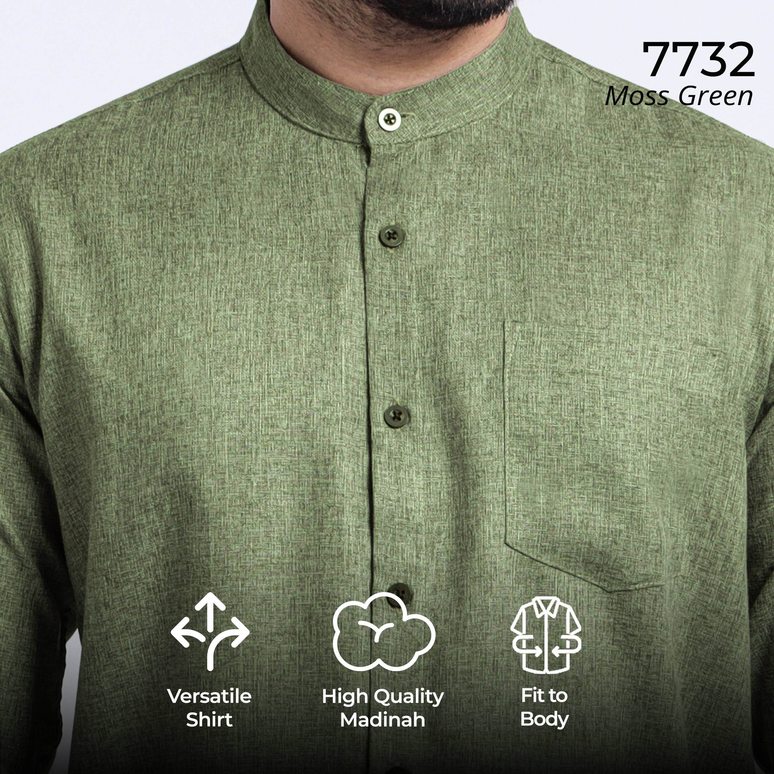 Kemeja Koko Shanghai Two Tone Lengan Panjang 7732 Moss Green