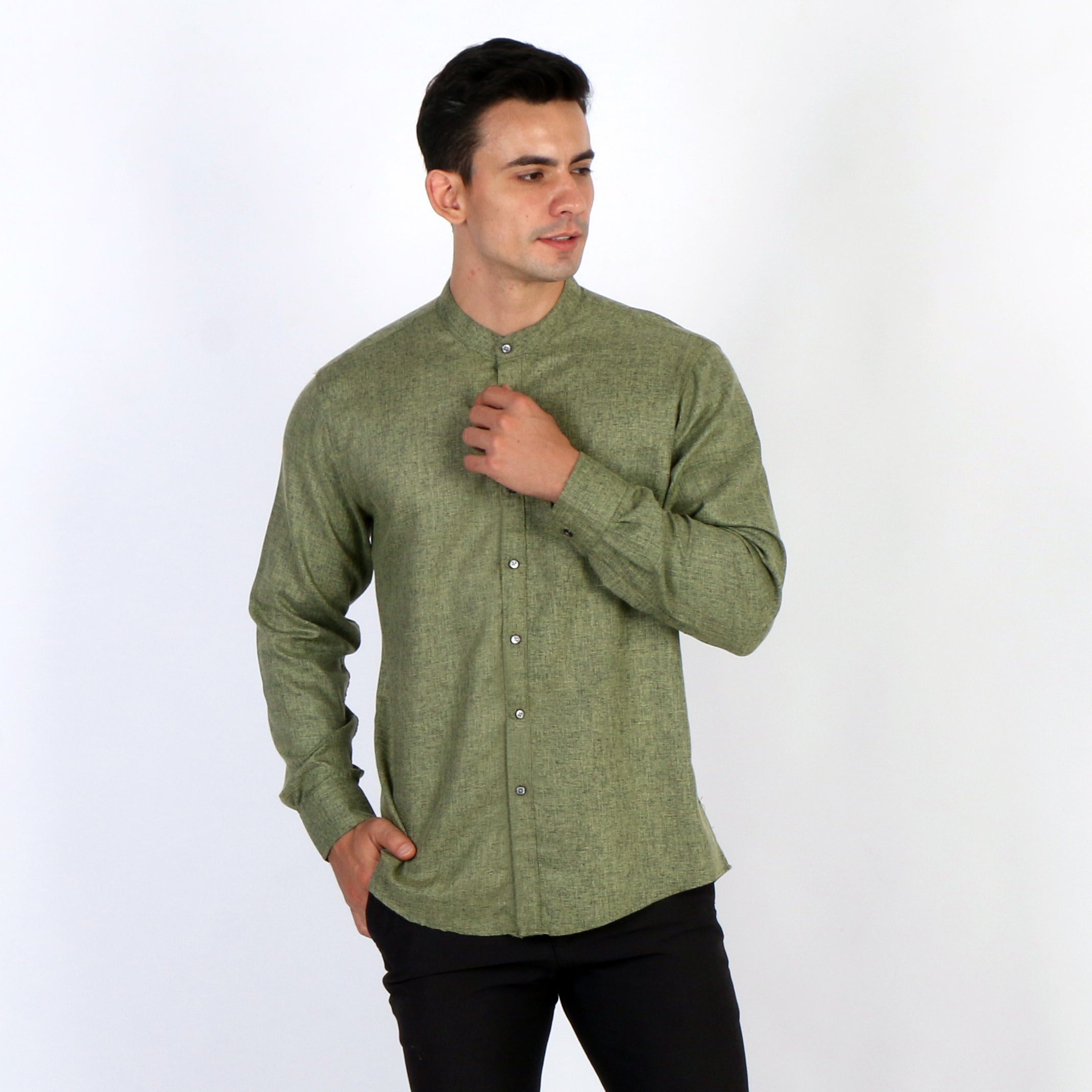 Kemeja Koko Shanghai Two Tone Lengan Panjang 7732 Moss Green