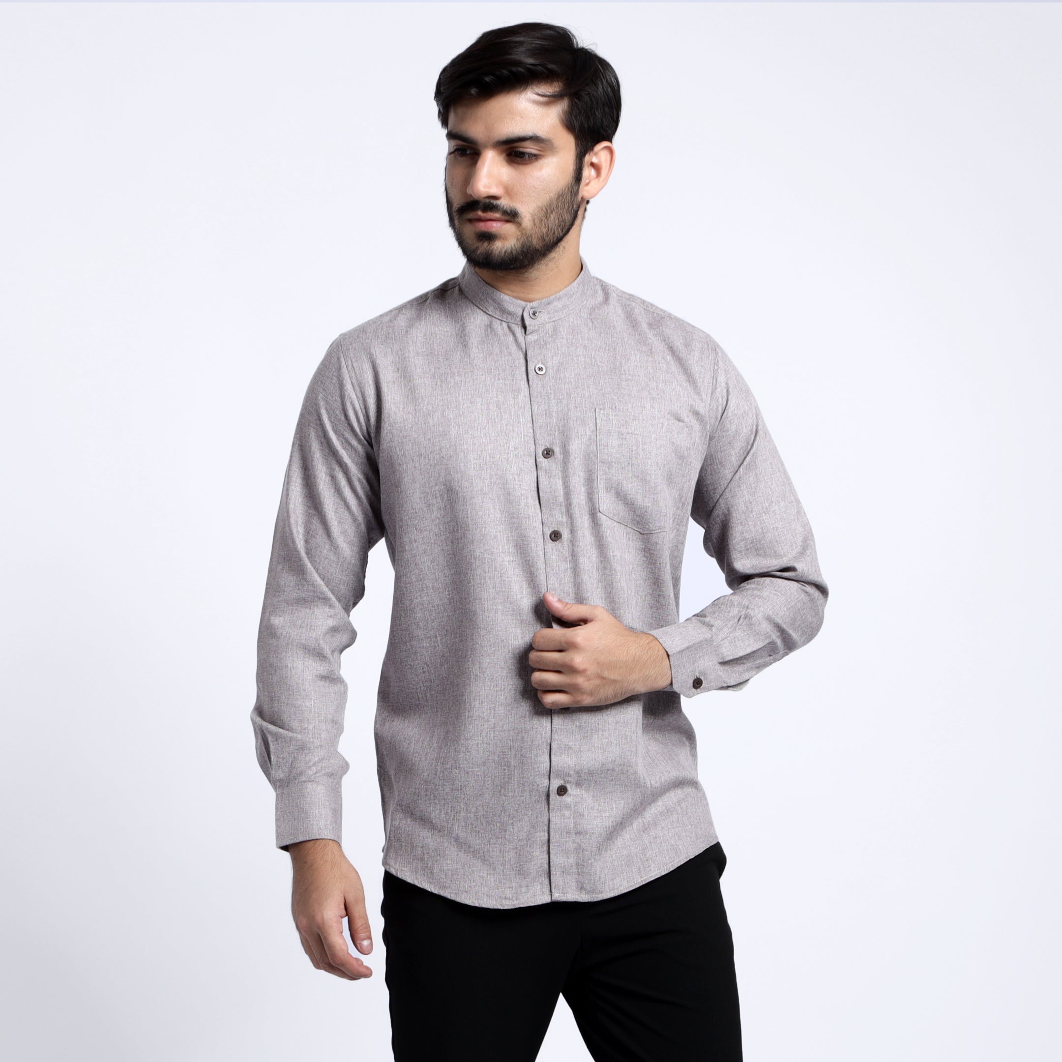 Kemeja Koko Shanghai Two Tone Lengan Panjang 7732 Brown