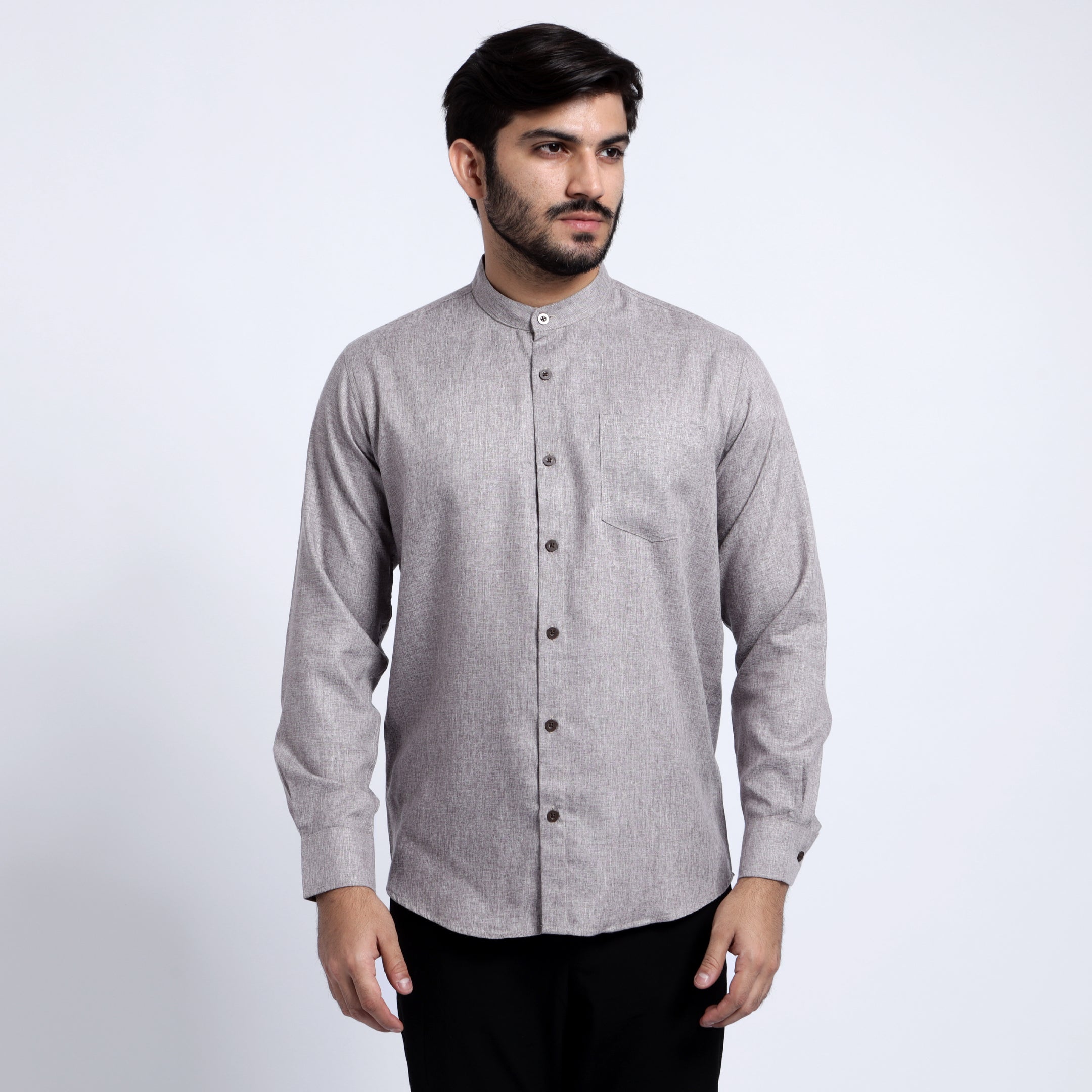Kemeja Koko Shanghai Two Tone Lengan Panjang 7732 Brown