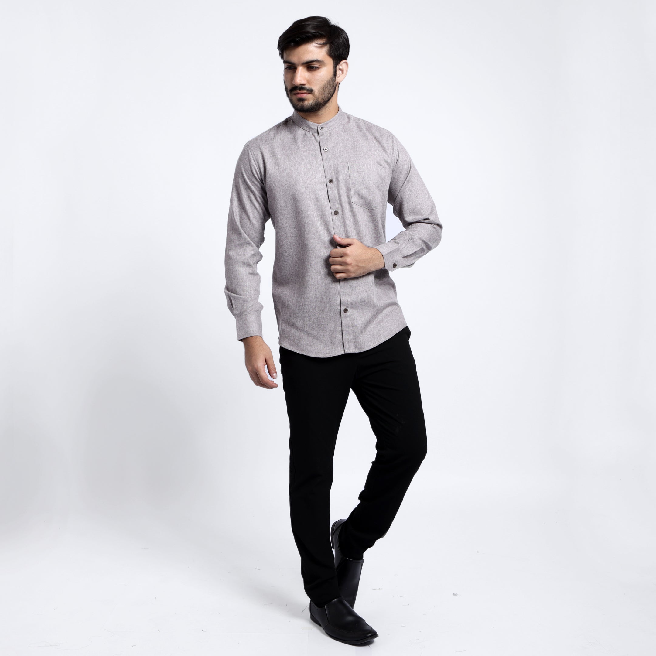 Kemeja Koko Shanghai Two Tone Lengan Panjang 7732 Brown