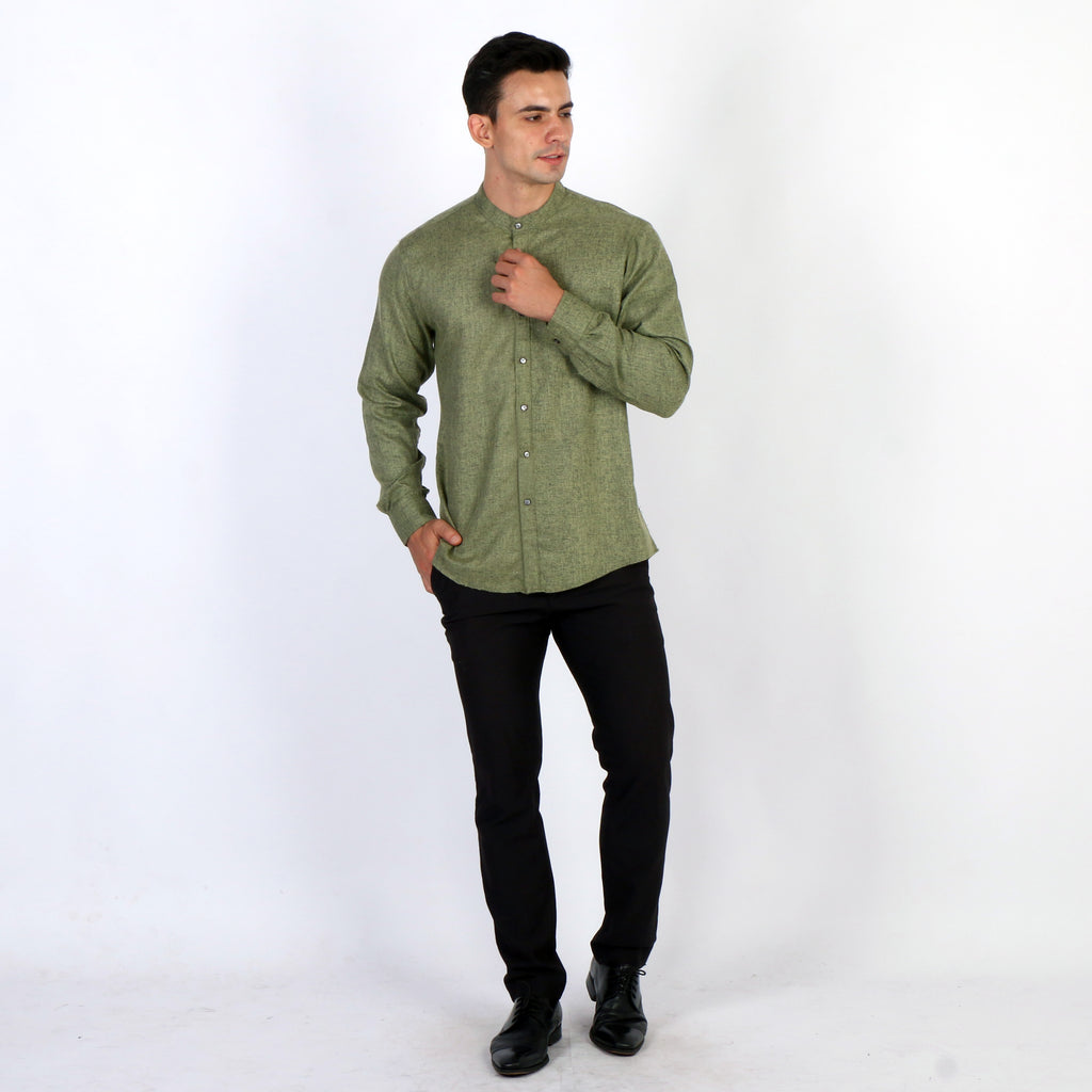 Kemeja Koko Shanghai Two Tone Lengan Panjang 7732 Moss Green