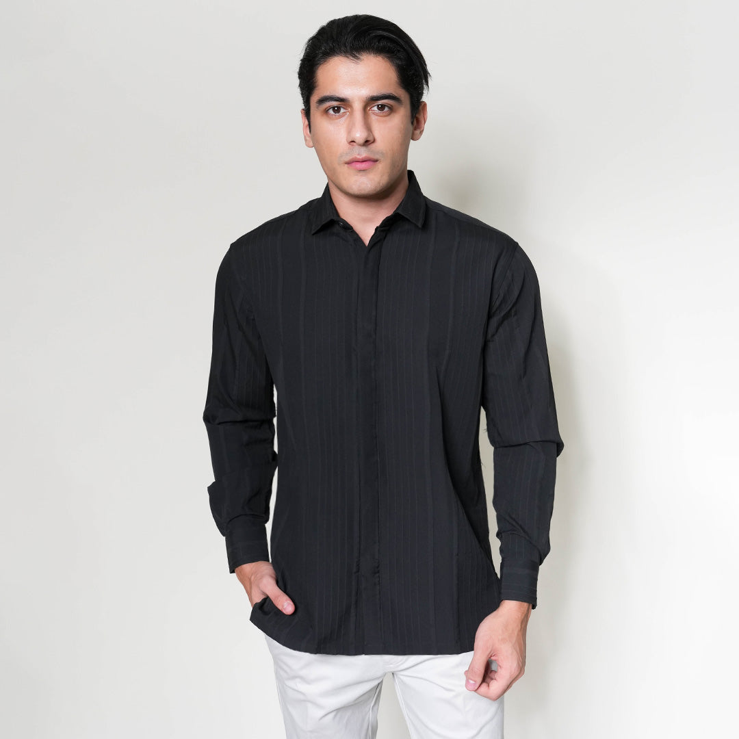 Kemeja Naviel Lengan Panjang 7764 Black