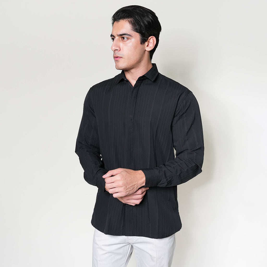Kemeja Naviel Lengan Panjang 7764 Black