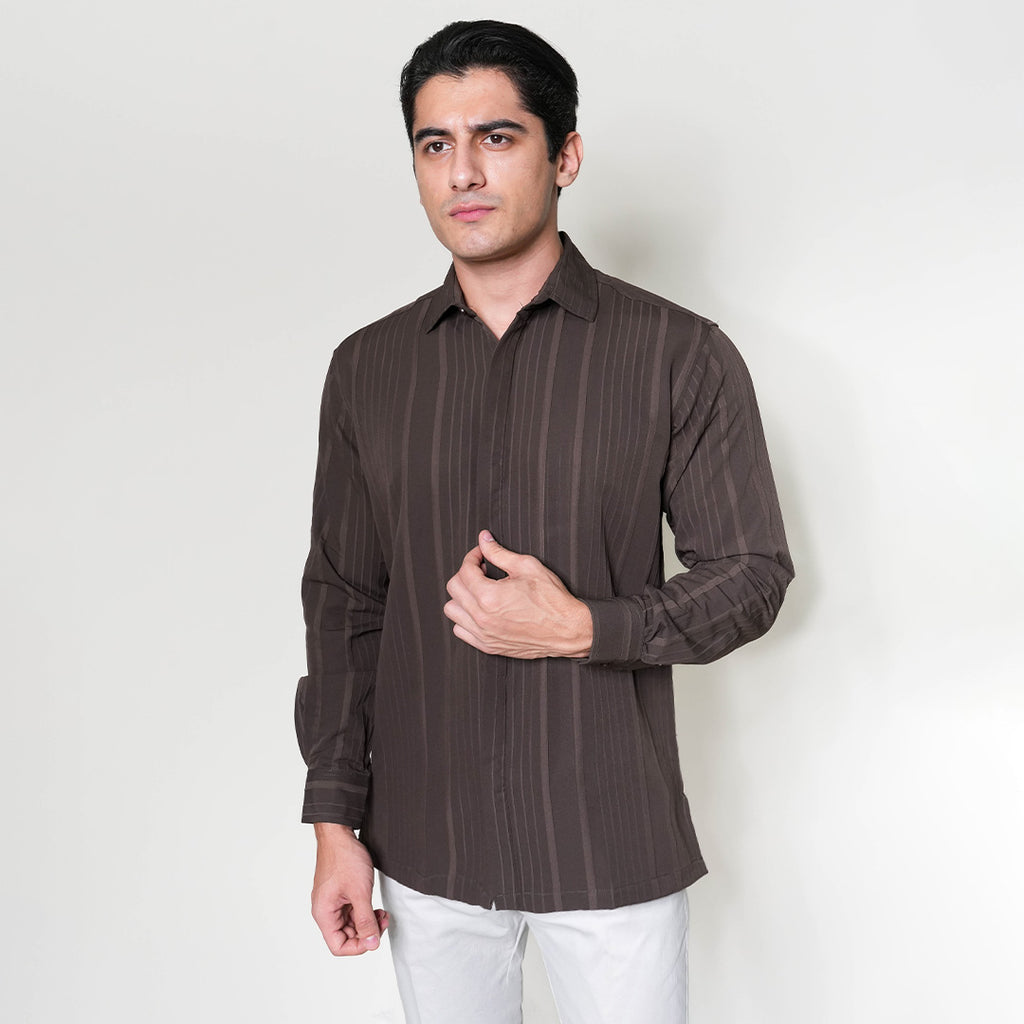 Kemeja Naviel Lengan Panjang 7764 Brown