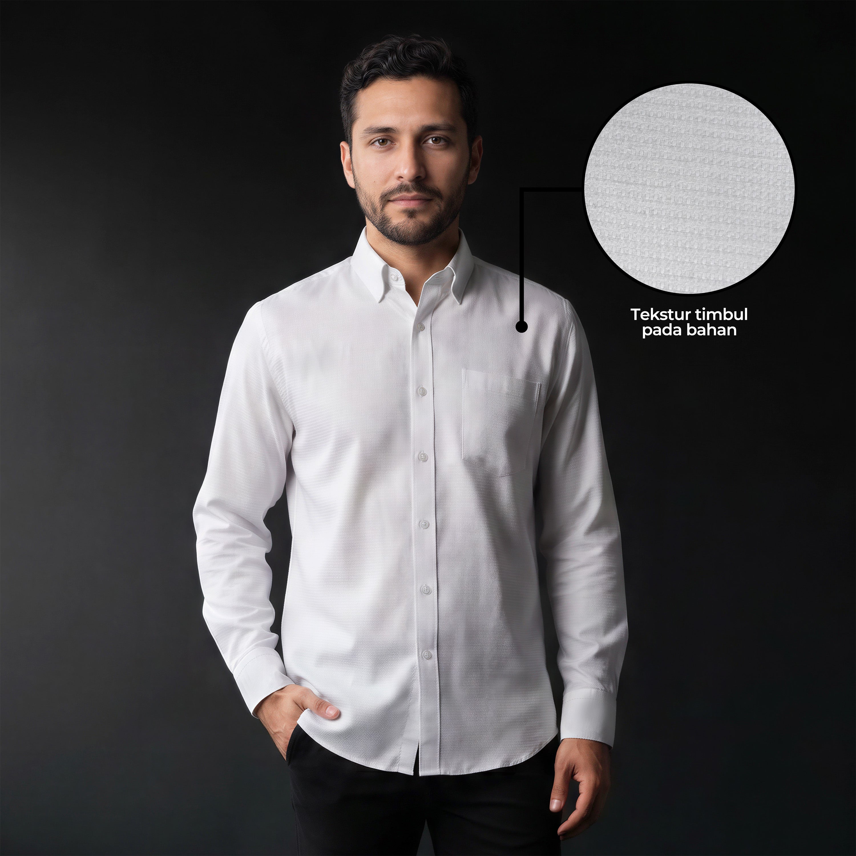 Kemeja Eldric Lengan Panjang 7773 White