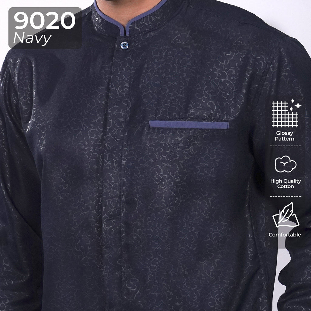 Kemeja Koko Zayn Emboss Lengan Panjang 9020 Navy