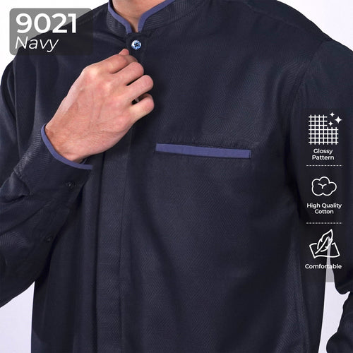 Kemeja Koko Zayn Emboss Lengan Panjang 9021 Navy