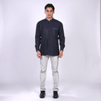 Kemeja Koko Zayn Emboss Lengan Panjang 9021 Navy