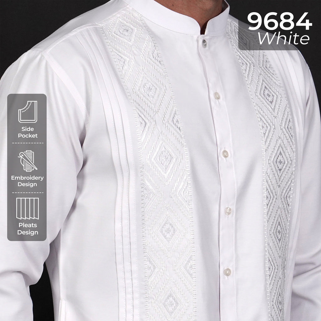 Koko Putih Pleats Embroidery Lengan Panjang 9684 White