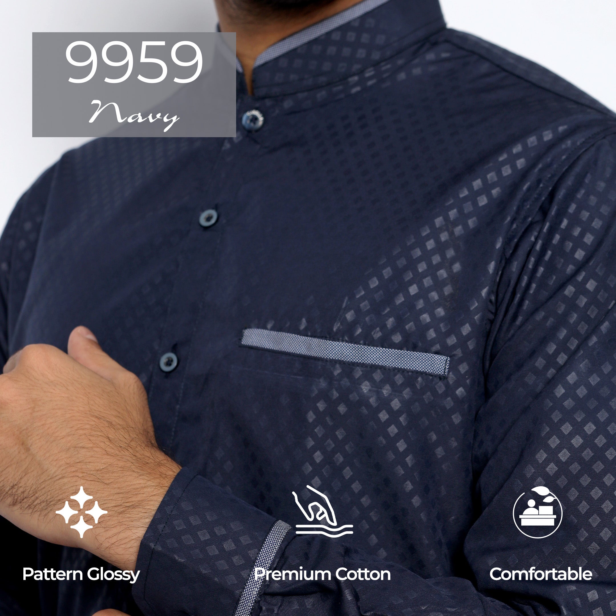 Kemeja Koko Zayn Emboss Lengan Panjang 9959 Navy