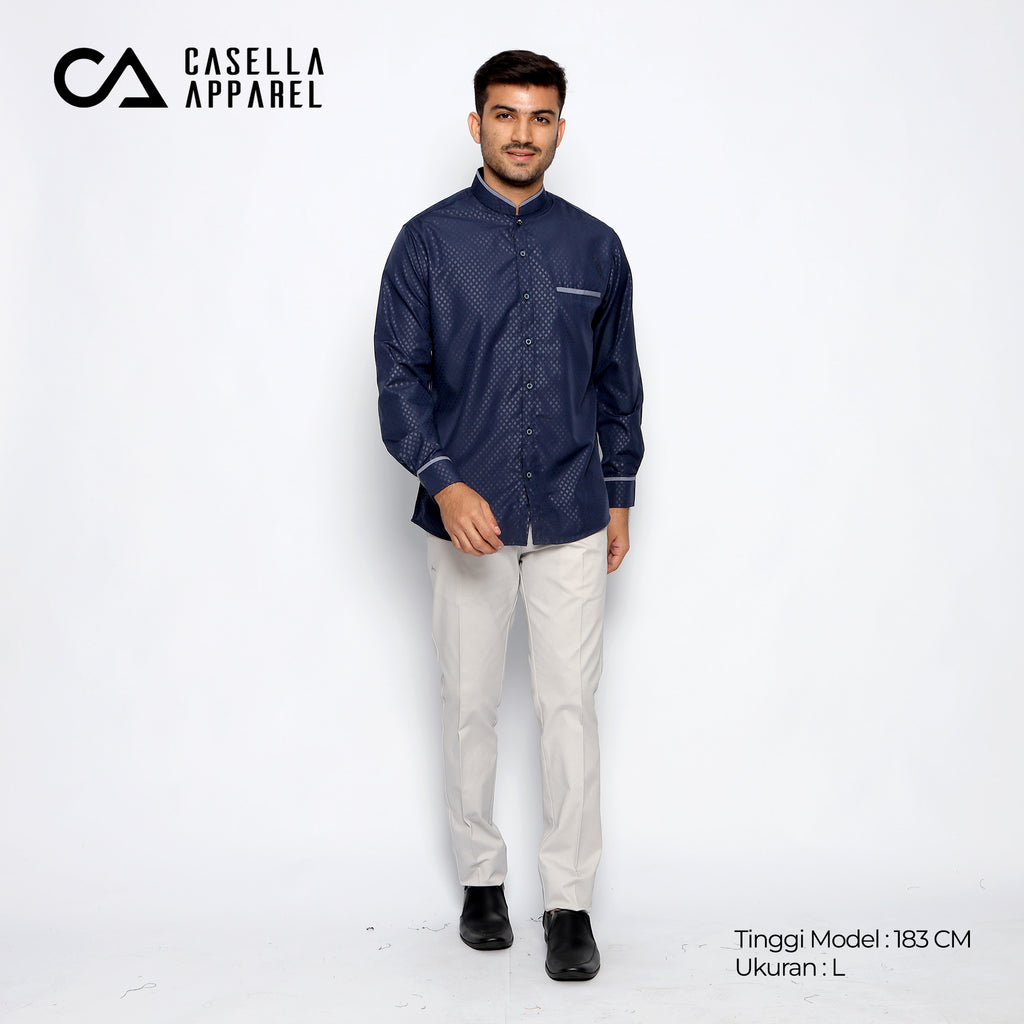 Kemeja Koko Zayn Emboss Lengan Panjang 9959 Navy