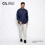 Kemeja Koko Zayn Emboss Lengan Panjang 9959 Navy