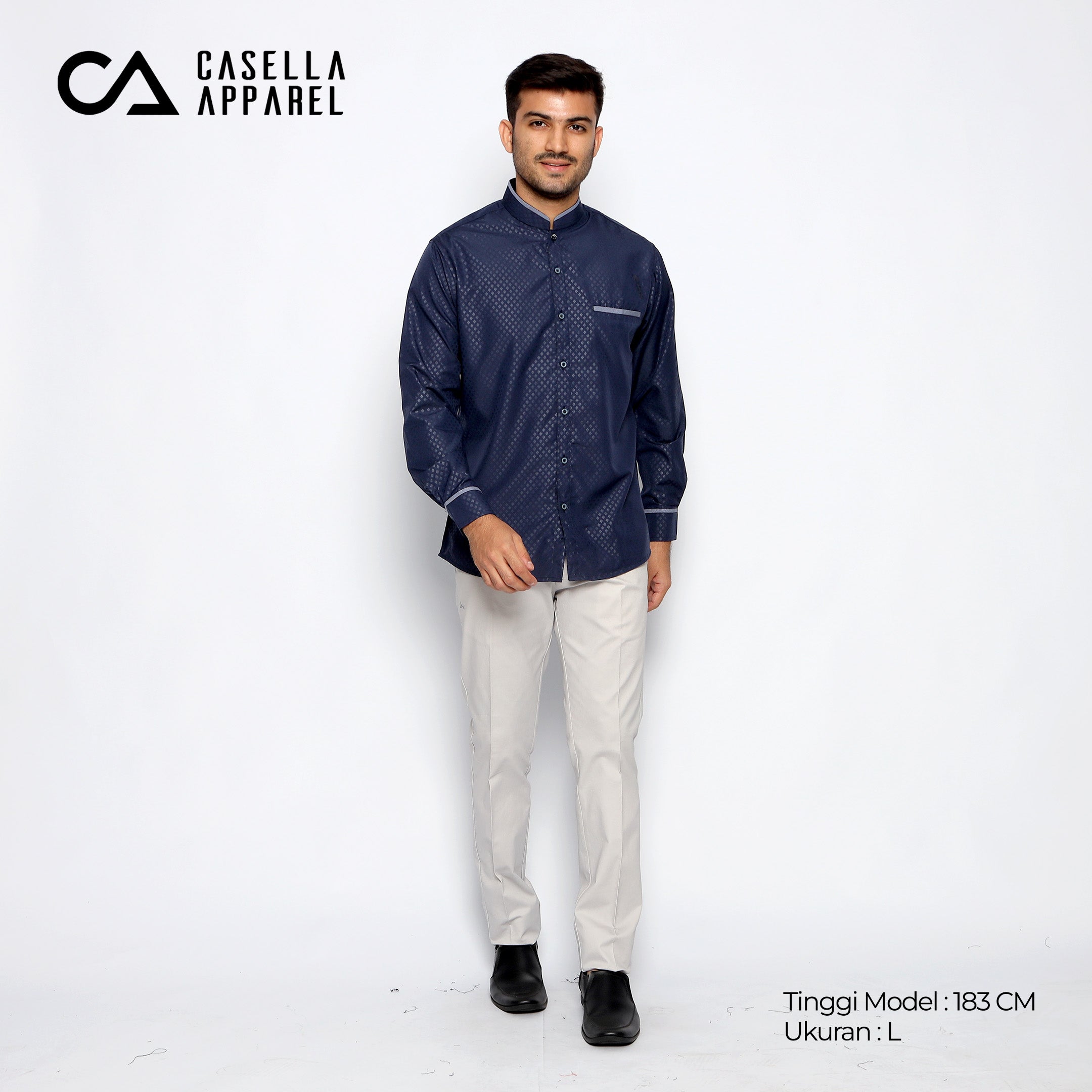 Kemeja Koko Zayn Emboss Lengan Panjang 9959 Navy
