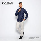 Kemeja Koko Zayn Emboss Lengan Panjang 9959 Navy