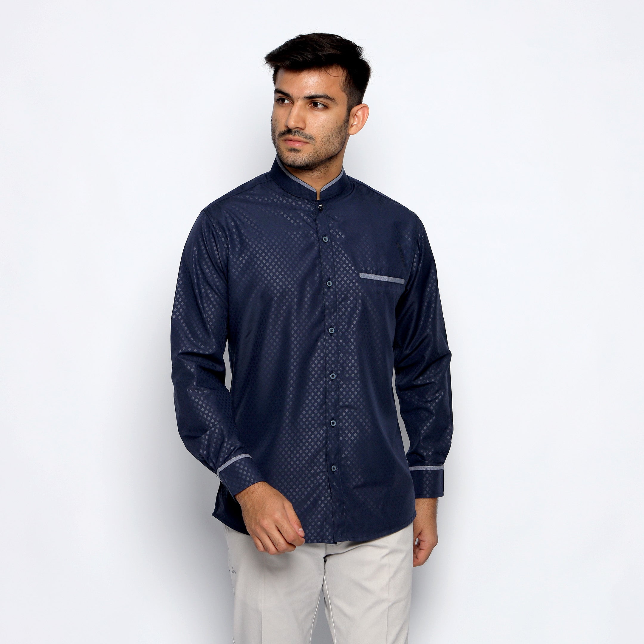 Kemeja Koko Zayn Emboss Lengan Panjang 9959 Navy