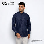 Kemeja Koko Zayn Emboss Lengan Panjang 9959 Navy