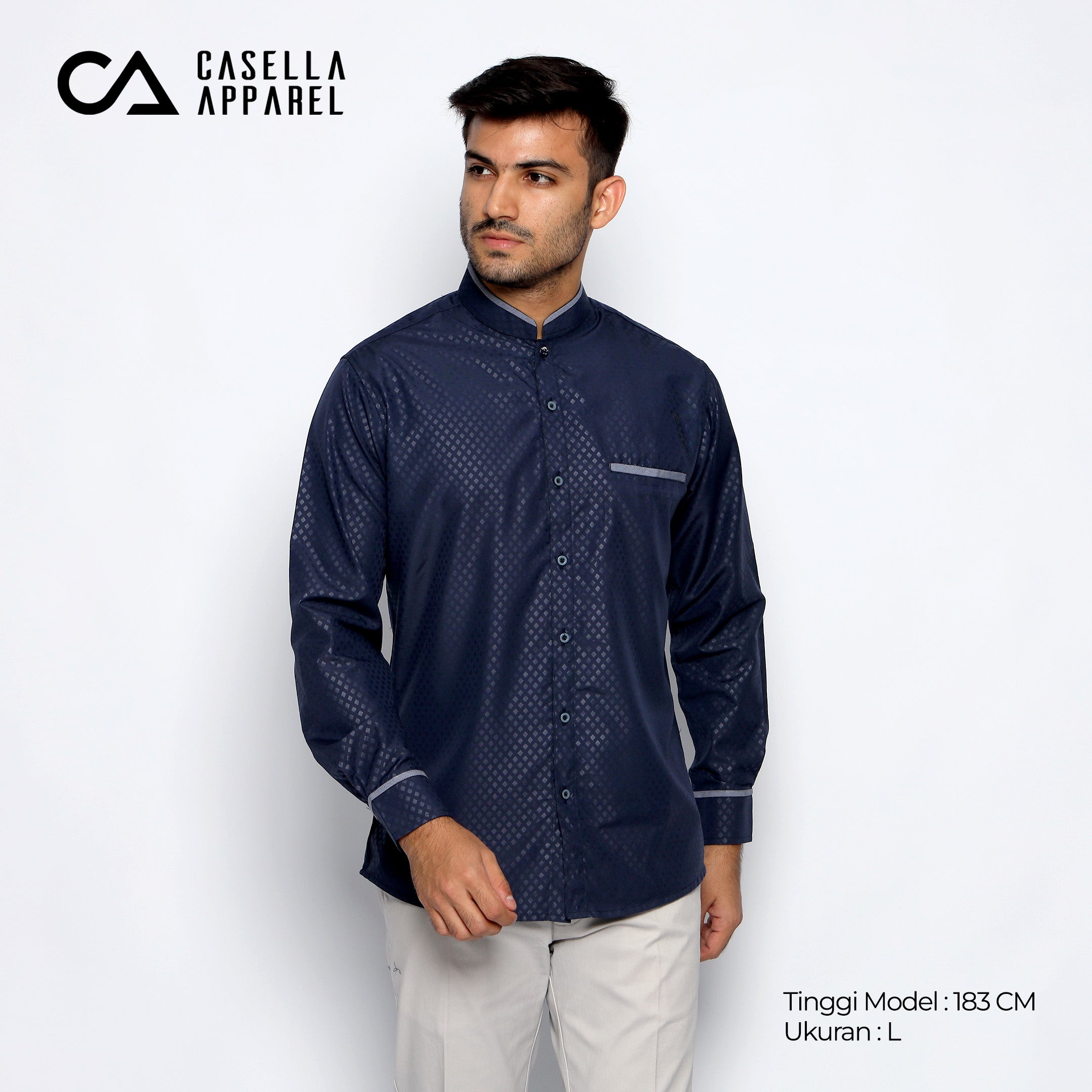 Kemeja Koko Zayn Emboss Lengan Panjang 9959 Navy