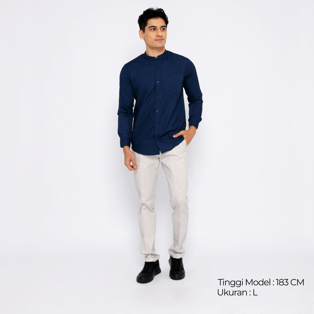 Kemeja Koko Shanghai Solid Lengan Panjang 7721 Navy
