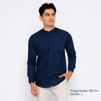 Kemeja Koko Shanghai Solid Lengan Panjang 7721 Navy