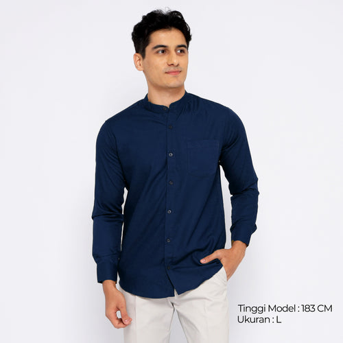 Kemeja Koko Shanghai Solid Lengan Panjang 7721 Navy