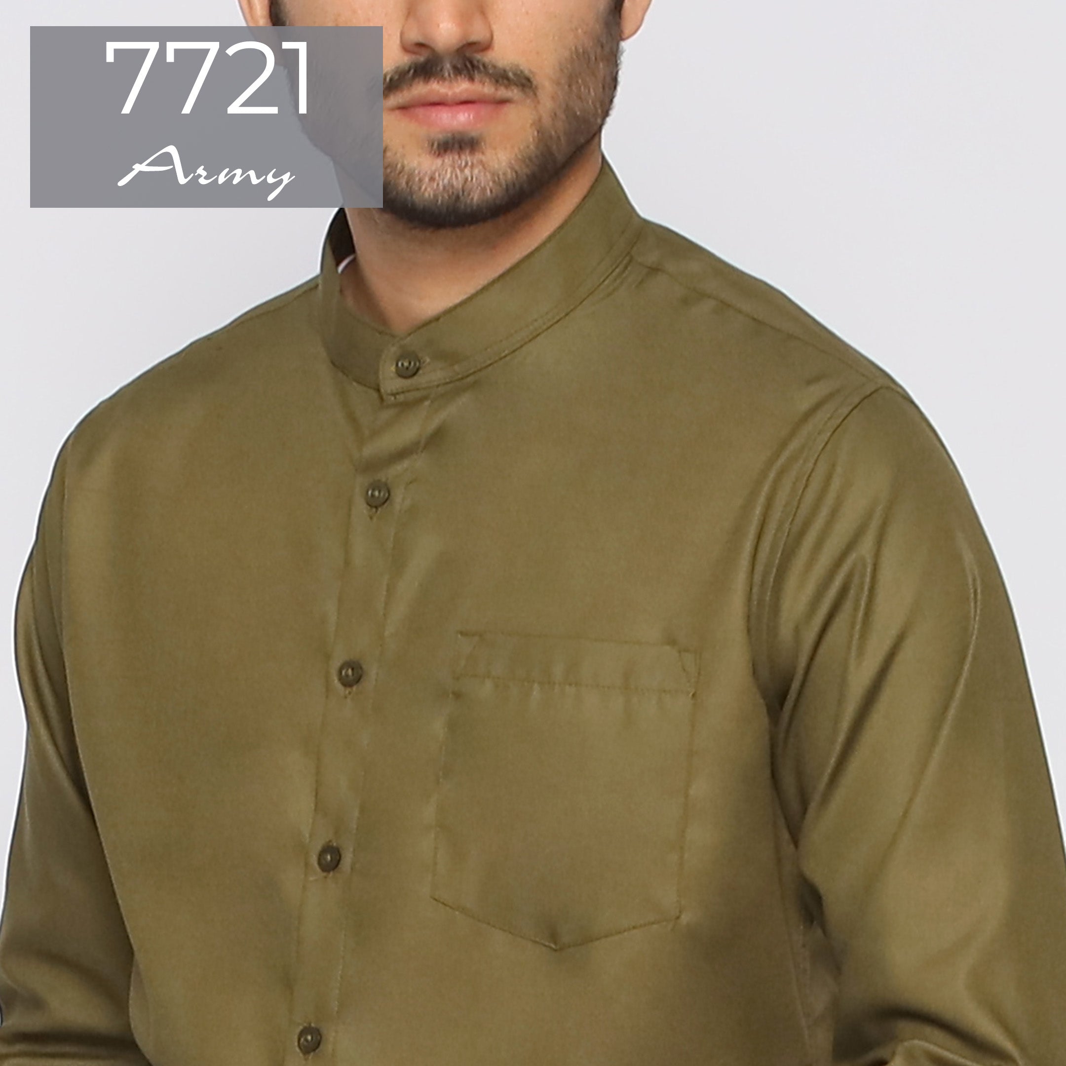 Kemeja Koko Shanghai Solid Lengan Panjang 7721 Army
