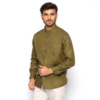 Kemeja Koko Shanghai Solid Lengan Panjang 7721 Army