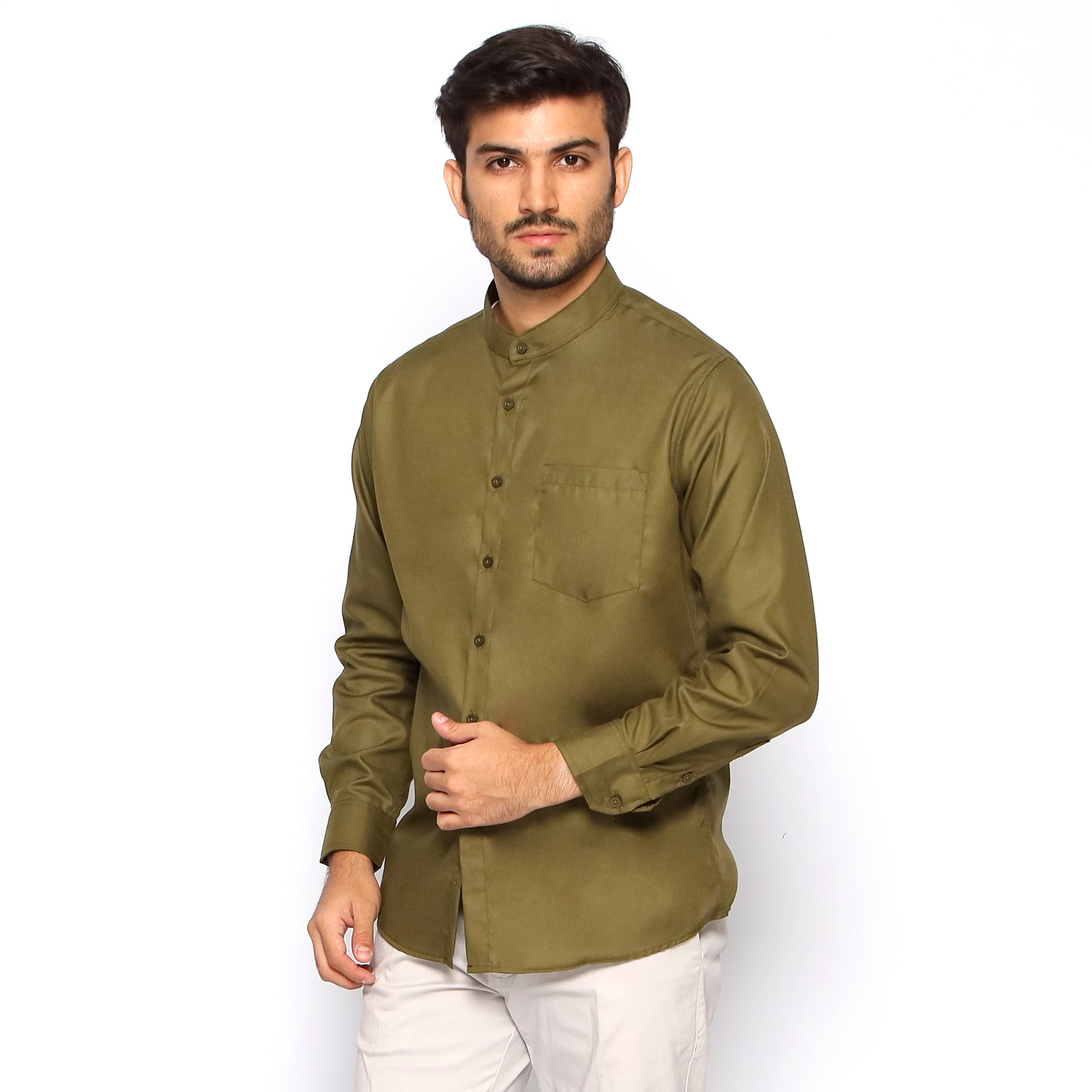 Kemeja Koko Shanghai Solid Lengan Panjang 7721 Army