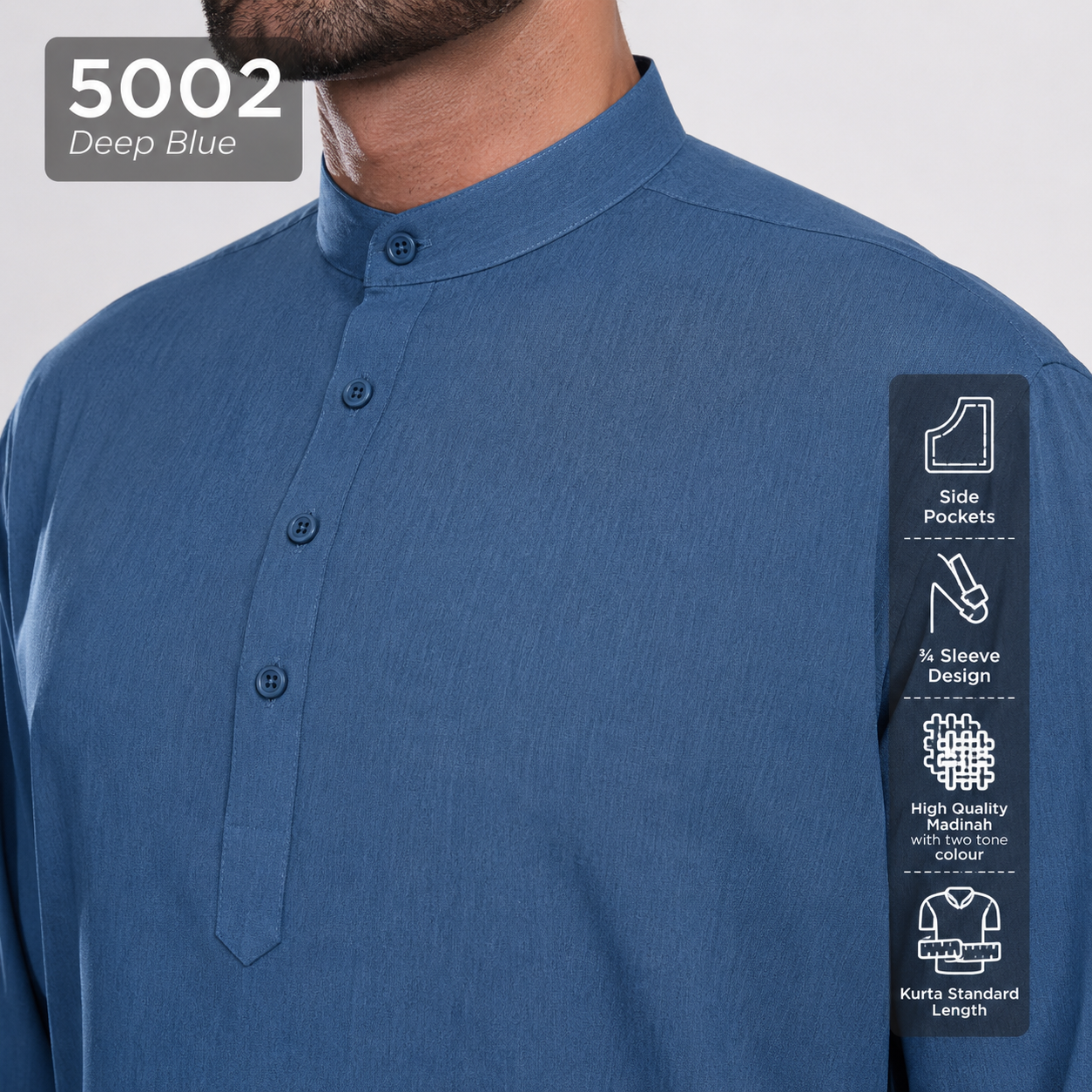 Kurta Hamzah Two Tone Lengan ¾ 5002 Deep Blue