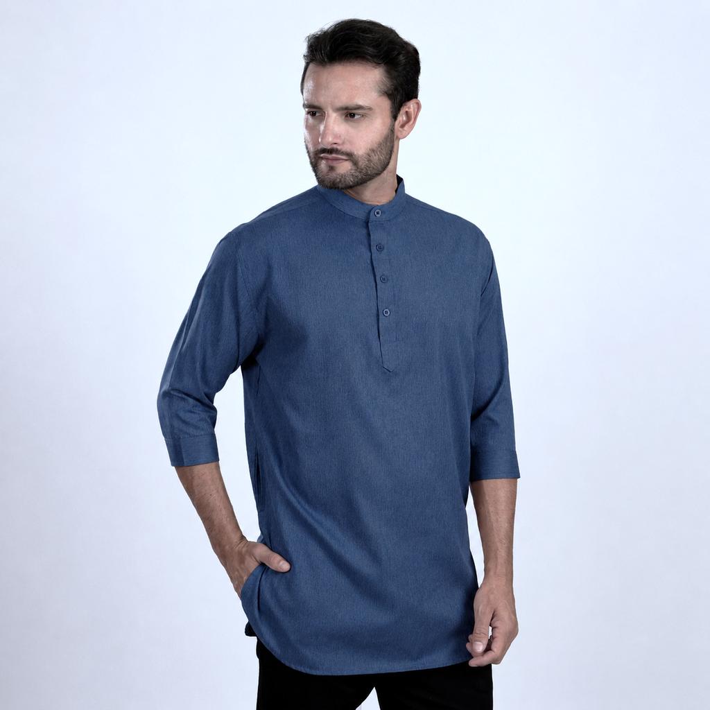 Kurta Hamzah Two Tone Lengan ¾ 5002 Deep Blue