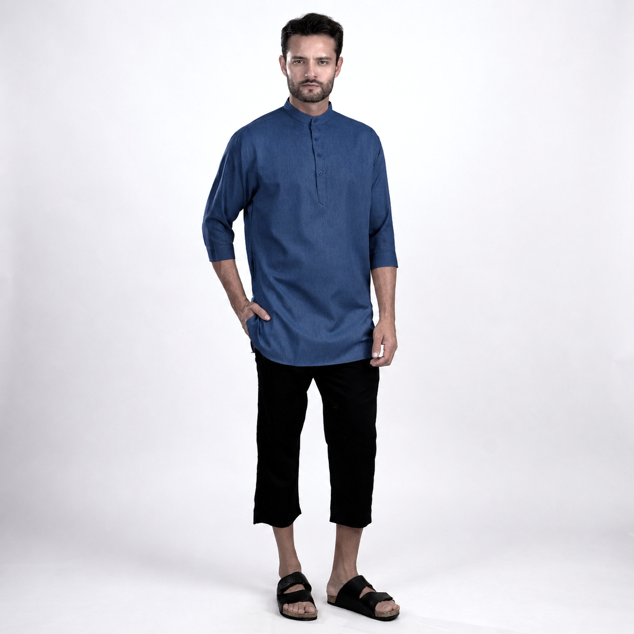 Kurta Hamzah Two Tone Lengan ¾ 5002 Deep Blue