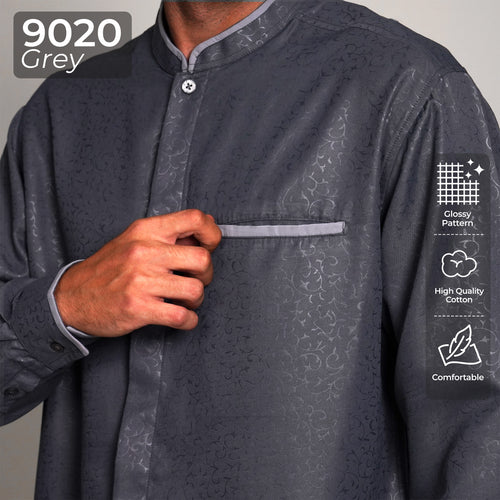 Kemeja Koko Zayn Emboss Lengan Panjang 9020 Grey