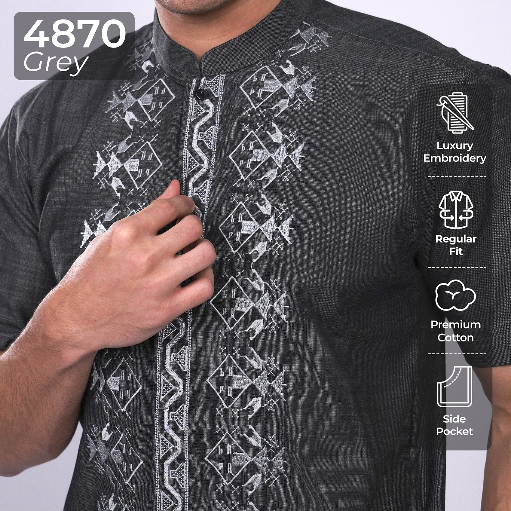 Koko Bordir Ibrahim Lengan Pendek 4870 Grey