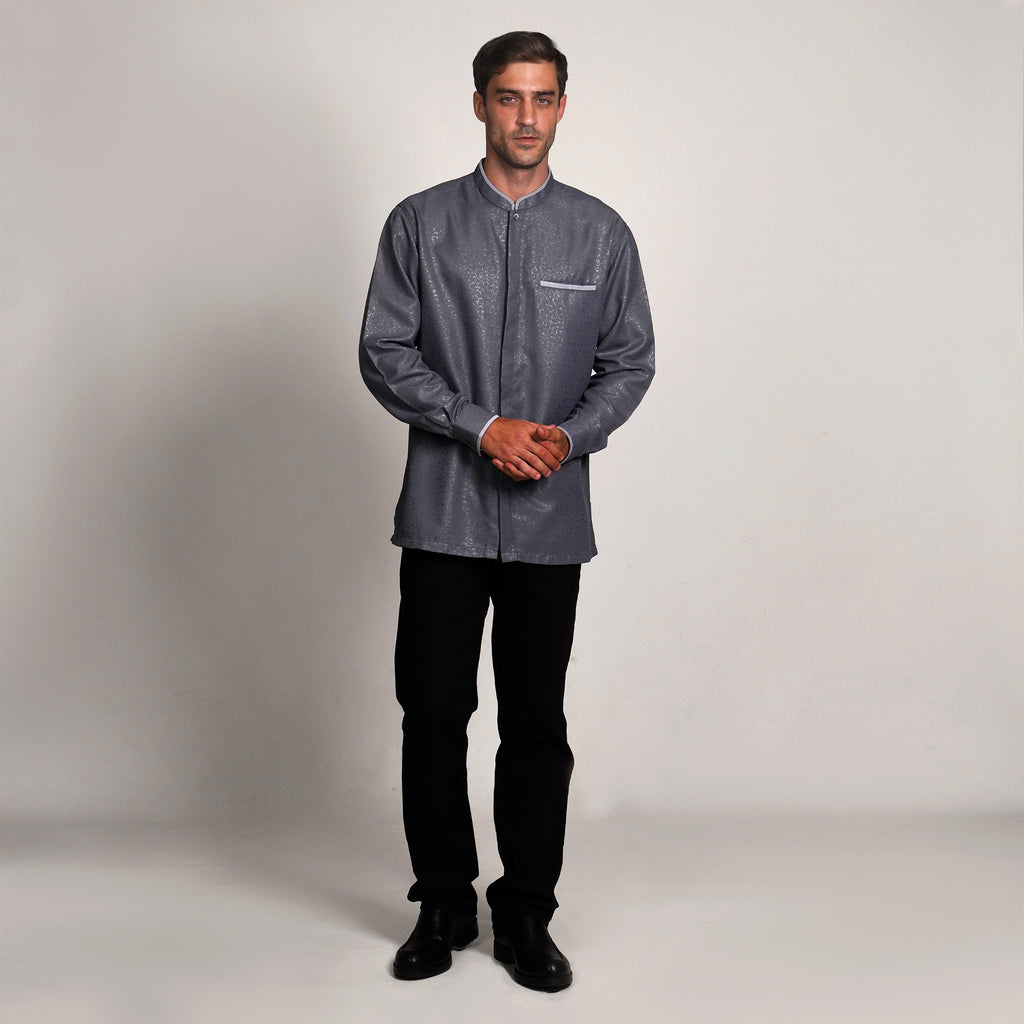 Kemeja Koko Zayn Emboss Lengan Panjang 9020 Grey