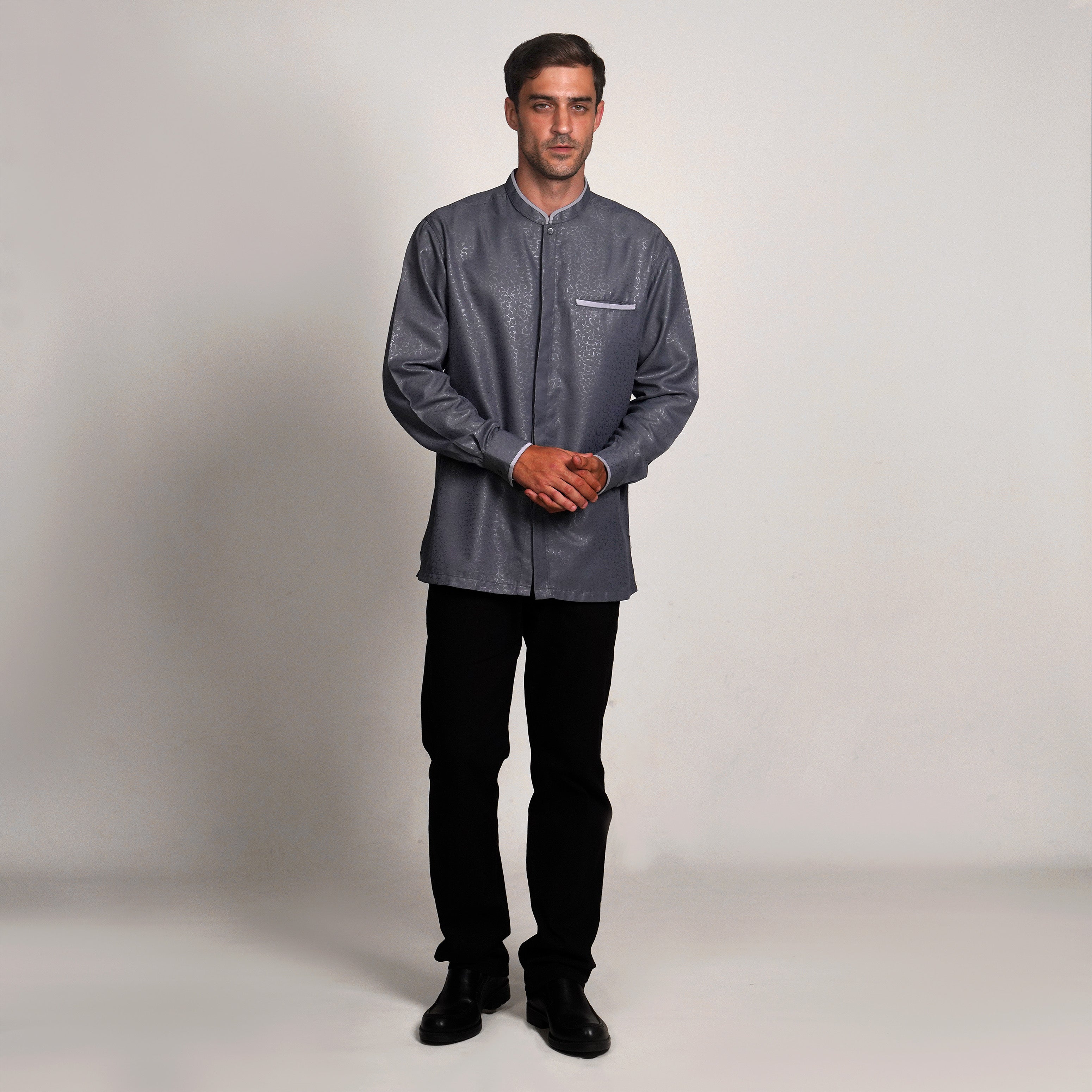 Kemeja Koko Zayn Emboss Lengan Panjang 9020 Grey