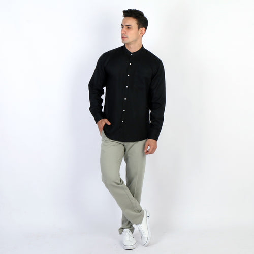 Kemeja Koko Shanghai Solid Lengan Panjang 7721 Black