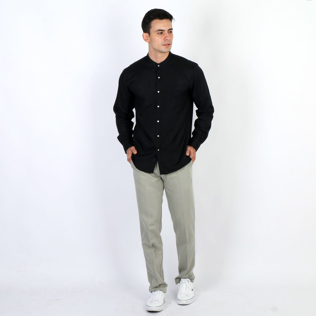 Kemeja Koko Shanghai Solid Lengan Panjang 7721 Black