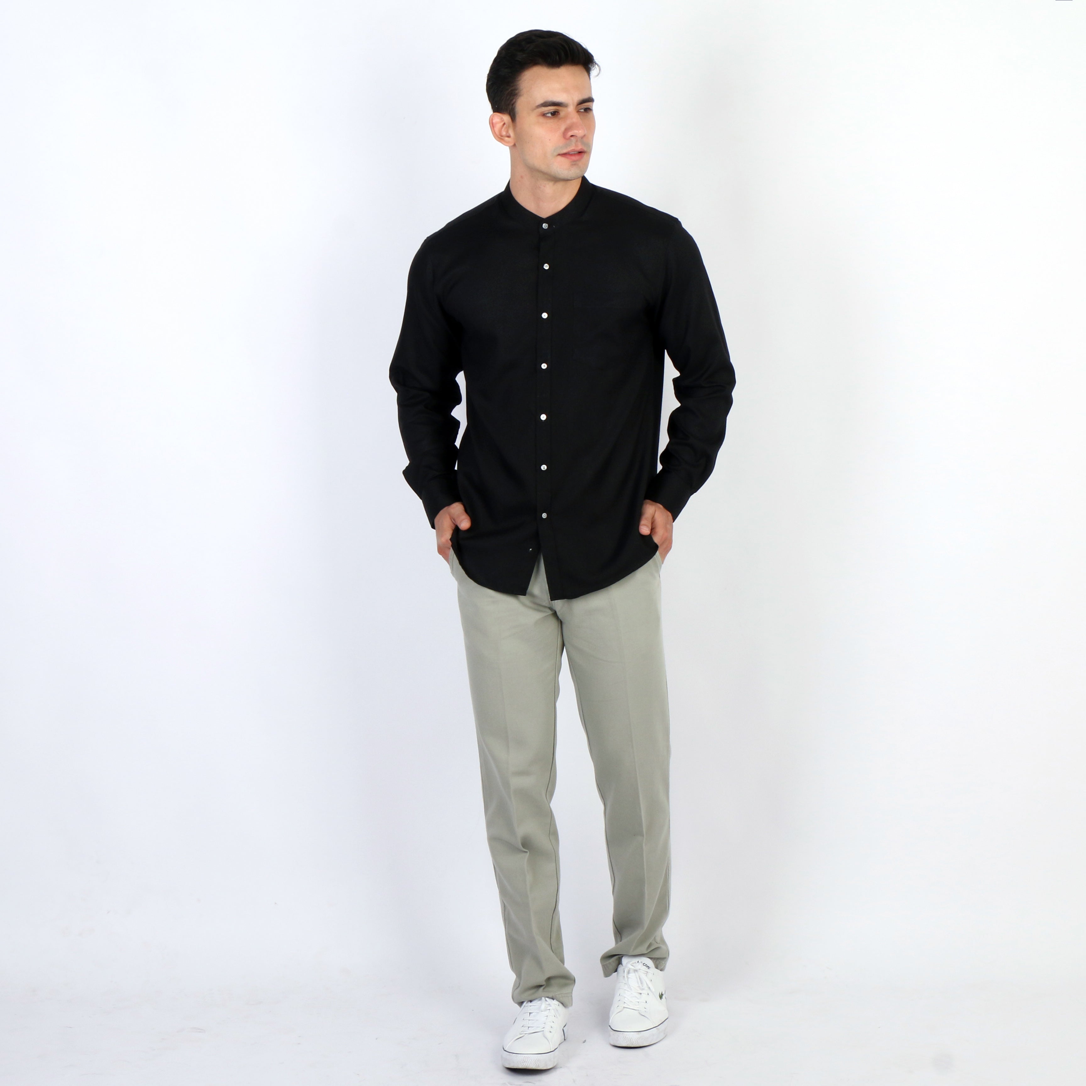 Kemeja Koko Shanghai Solid Lengan Panjang 7721 Black