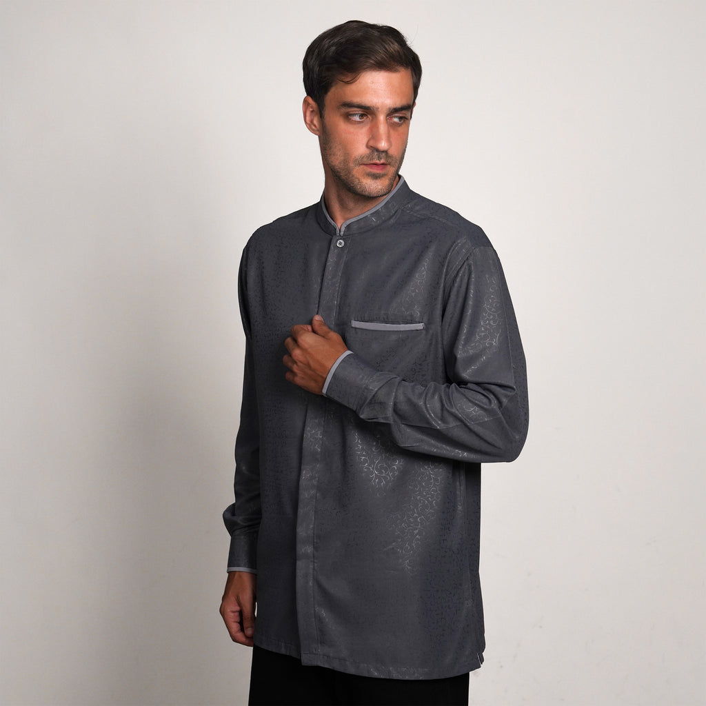 Kemeja Koko Zayn Emboss Lengan Panjang 9020 Grey
